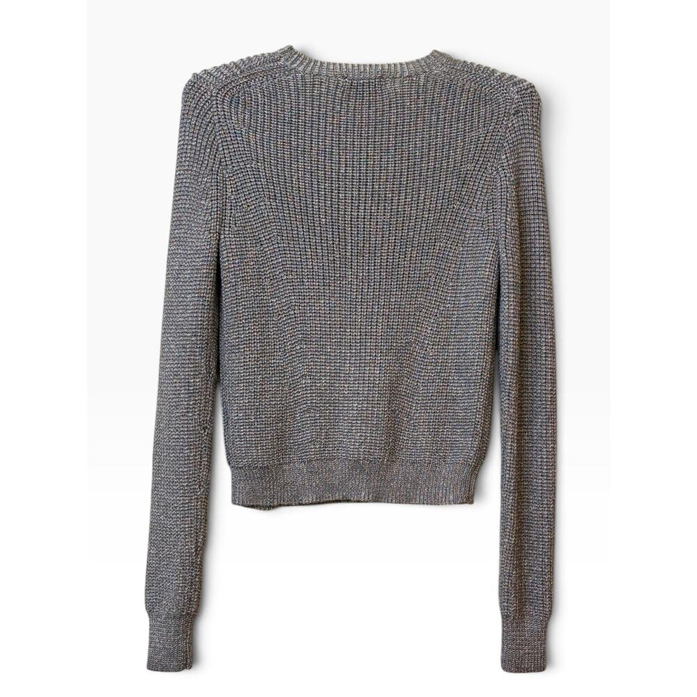 J.Crew Metallic Sparkle Ribbed Knit Crewneck Sweater Gray Medium Cropped Shimmer - Picture 4 of 5
